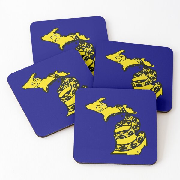Item preview, MICHIGANIAN  - Libertarian - Don't Tread On Me Gadsden Snake on MICHIGANDER MICHIGANIAN Map on Blue default background, #020279 designed and sold by pelagio.