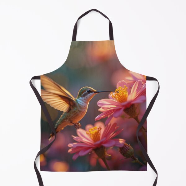 Item preview, hummingbird hovers delicately near vibrant pink flowers designed and sold by InezPhotography.