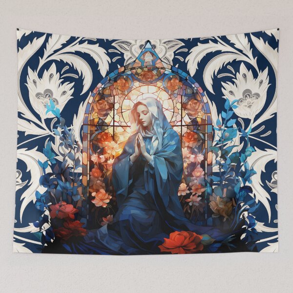 Item preview, Stained Glass Blessed Virgin Mary Blue designed and sold by Pixelchicken.
