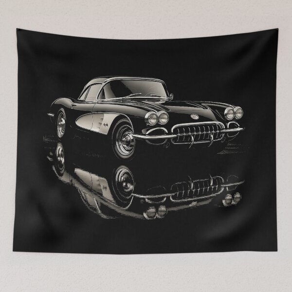Item preview, 1959 Chevrolet Corvette C1 Classic Car Black and Chrome Minimalist Art designed and sold by TheArtOfCar.