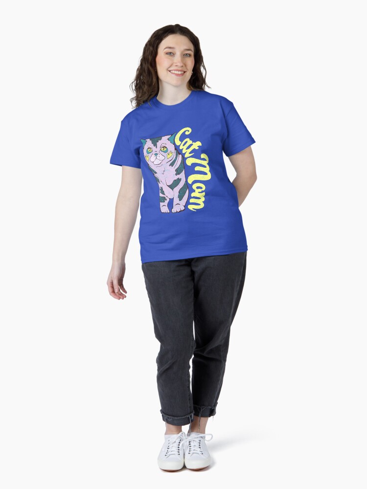 Thumbnail 4 of 7, Classic T-Shirt, Cat Mom yellow text designed and sold by manniemoonstone.