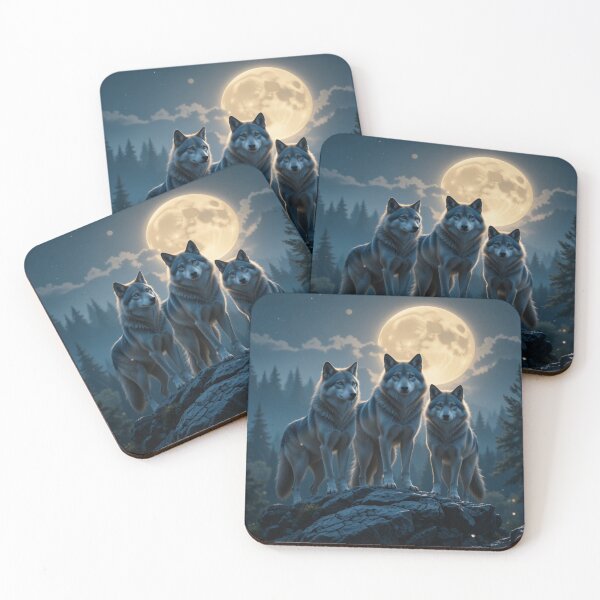 Item preview, Three wolves stand majestically on a rocky outcrop designed and sold by InezPhotography.
