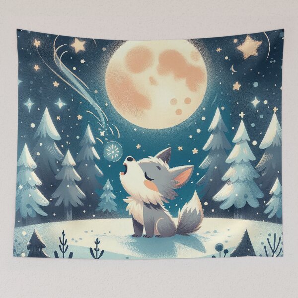 Item preview, A Wolf Cubs First Full Moon Howl - Cartoon Kid's Art designed and sold by nikkolaus.