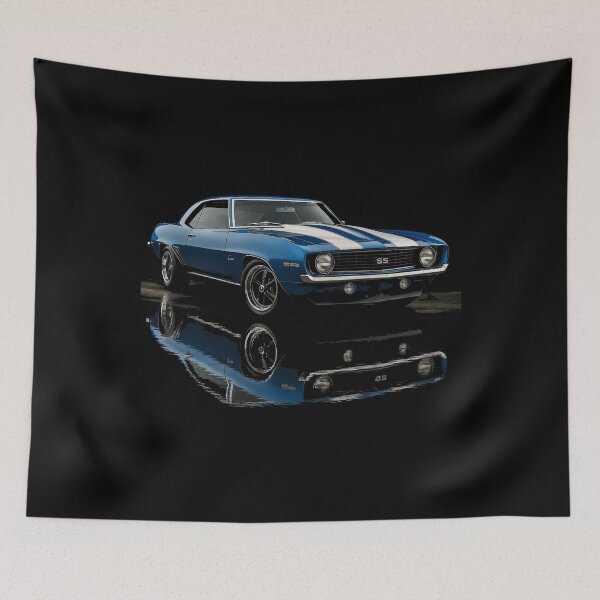 Item preview, 1969 Chevy Camaro SS Blue with White Stripes – Classic Muscle Car  designed and sold by TheArtOfCar.