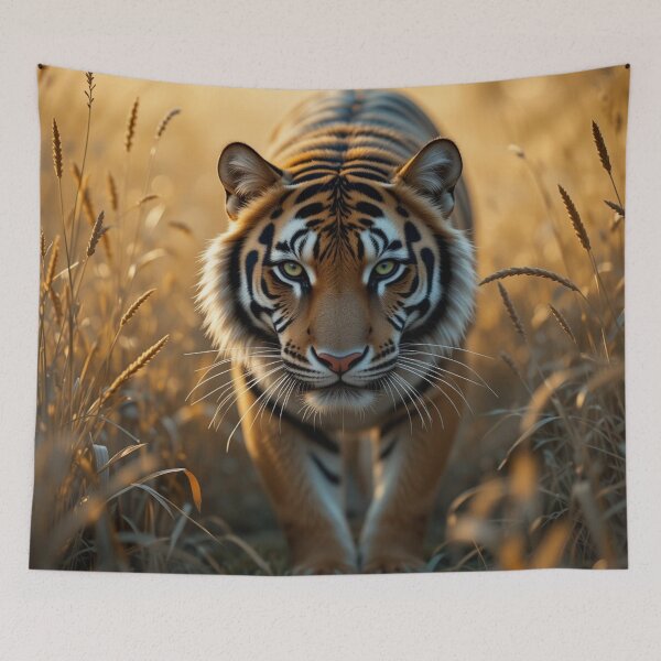 Item preview, majestic tiger moves stealthily through a golden field designed and sold by InezPhotography.