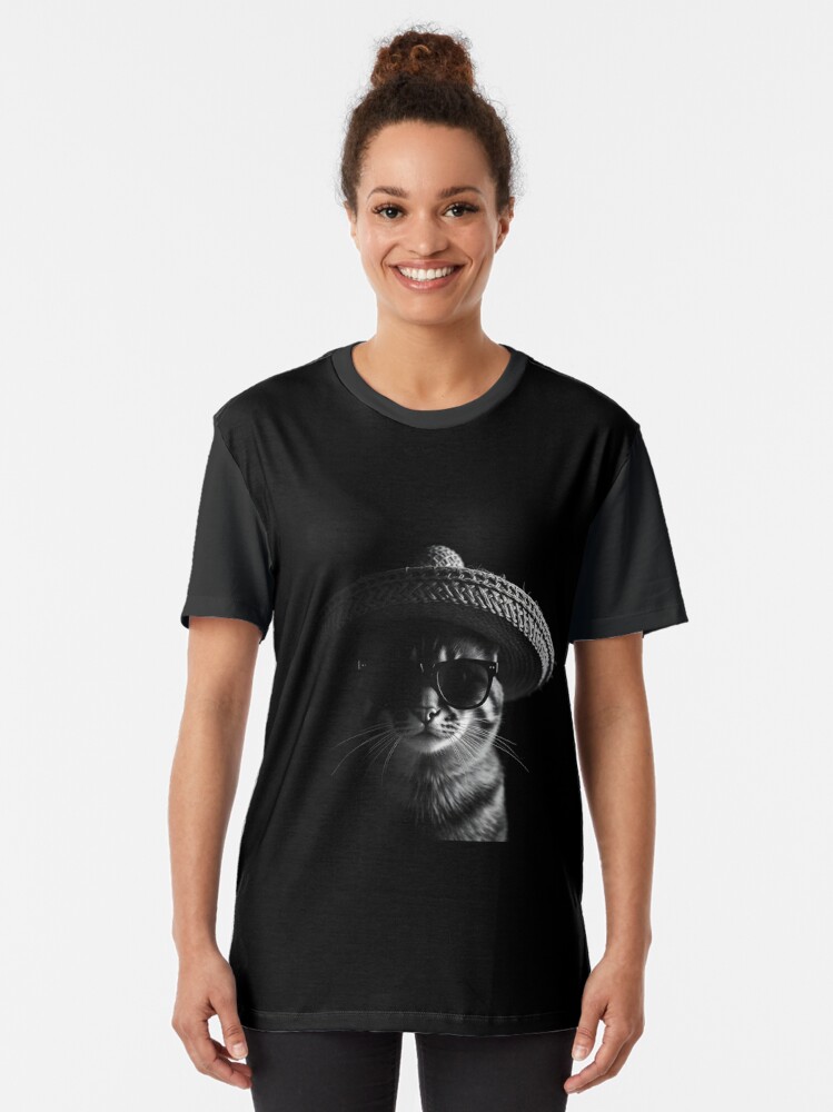 Thumbnail 2 of 5, Graphic T-Shirt, Cat wearing sombrero and sunglasses designed and sold by sceneryphototee.