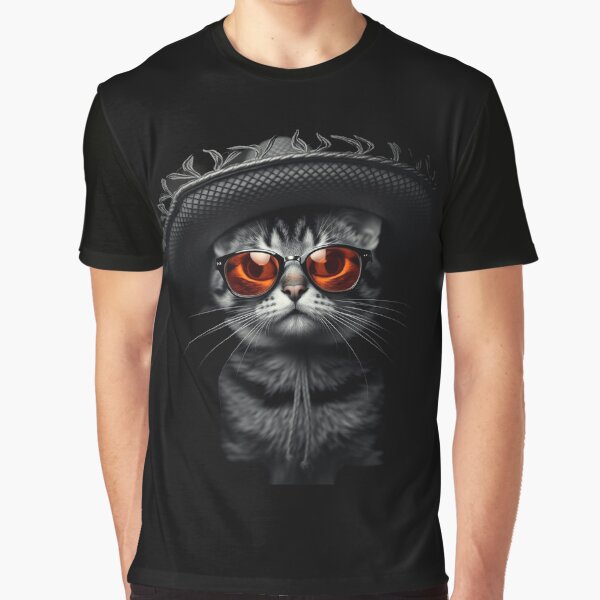 Cat wearing colored sunglasses and sombrero Graphic T-Shirt