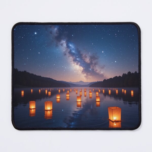 Item preview, serene lake is illuminated by numerous glowing lanterns designed and sold by InezPhotography.