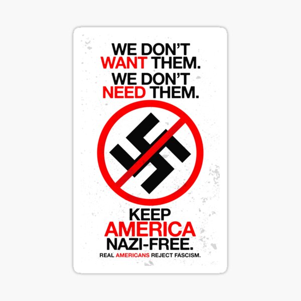 Vista previa del artículo con la obra «Mantengamos a Estados Unidos libre de nazis», diseñado y vendido por Derekjamez.