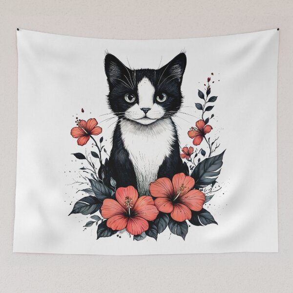 Item preview, Cat and Hibiscus Flowers designed and sold by mrhighsky.