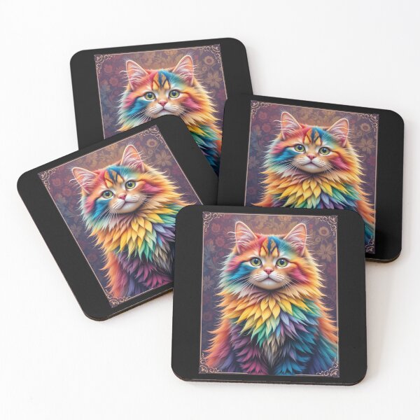 Item preview, fluffy colorful cat rainbow vintage style designed and sold by DigitalArtTK.