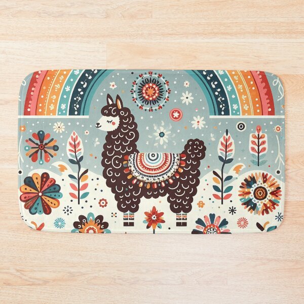 Item preview, Scandinavian Folk Art Curly Haired Alpaca – Folklore Rainbow Daydream by heidiannemorris designed and sold by FOLK ART FUSION by heidiannemorris.