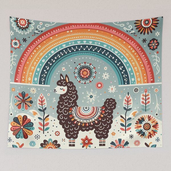 Item preview, Scandinavian Folk Art Curly Haired Alpaca – Folklore Rainbow Daydream by heidiannemorris designed and sold by FOLK ART FUSION by heidiannemorris.
