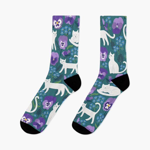 Item preview, Pansies, cats and forget-me-nots - cute cat pattern by Cecca Designs designed and sold by Cecca-Designs.