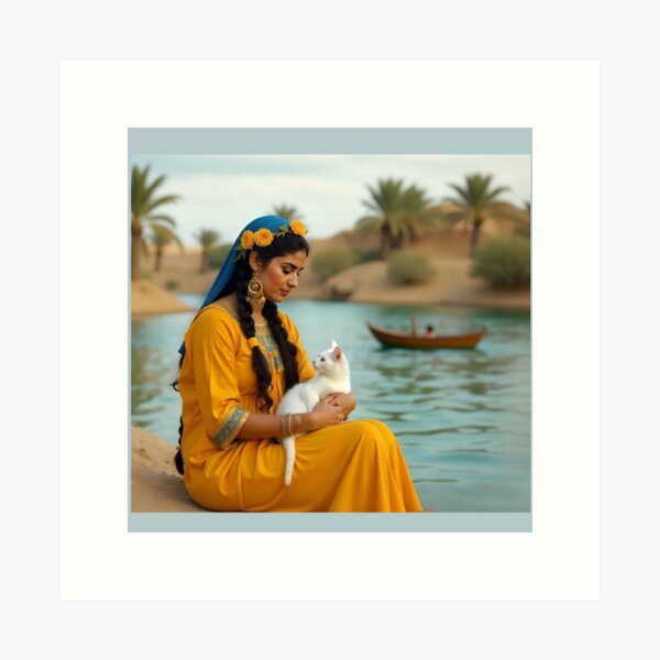 Item preview, Egyptian peasant woman with a white cat designed and sold by TuyaArts.