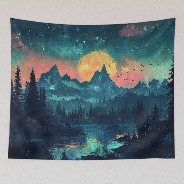 Item preview, Dragon Mountains At Night With Full Moon designed and sold by GrinGalore.