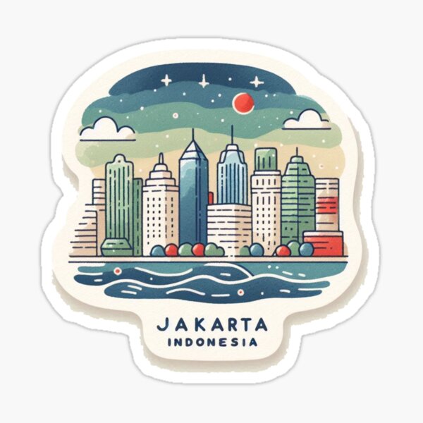 Item preview, Jakarta Indonesia Minimalist Watercolor Cityscape Sticker,  designed and sold by PaintMeWorld.