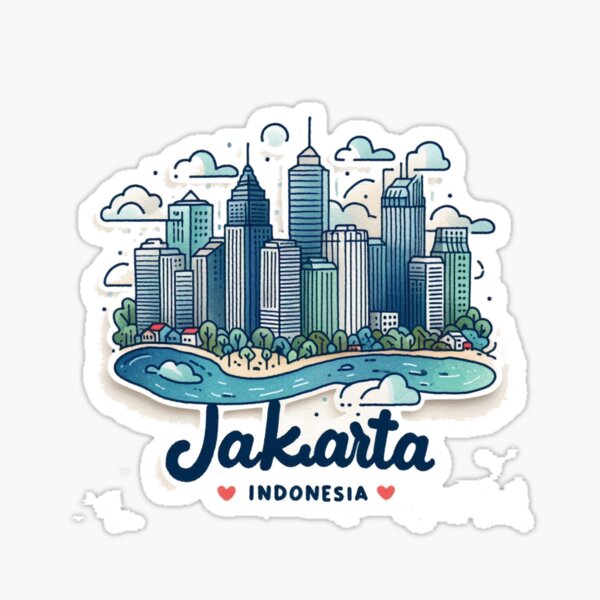 Item preview, Jakarta Indonesia Minimalist Watercolor Cityscape Sticker,  designed and sold by PaintMeWorld.