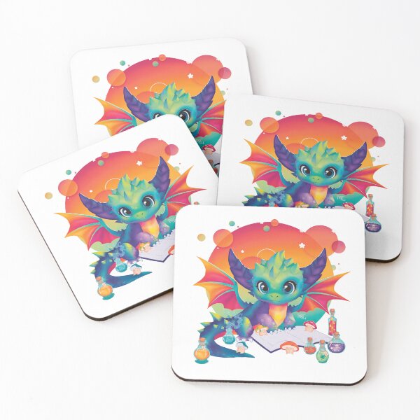 Item preview, Baby Dragon Cute Kawaii Colorful Magic Potions Mushrooms  White background designed and sold by Tikiwi Design.