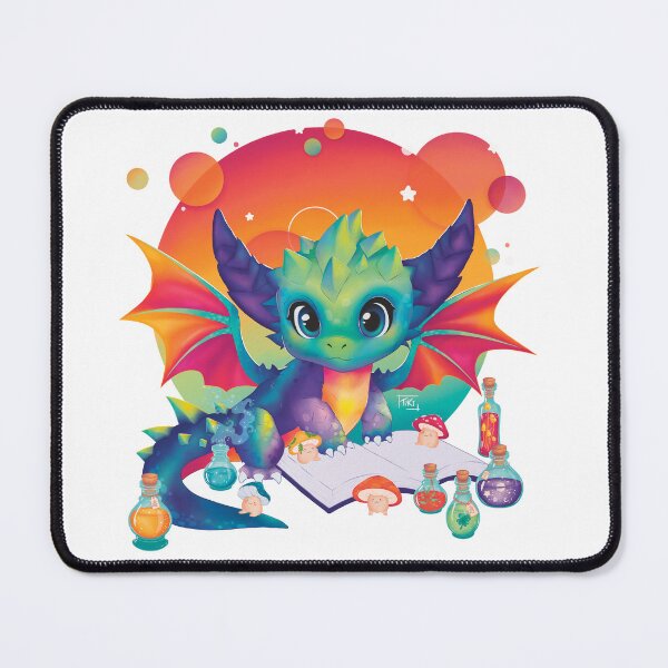 Item preview, Baby Dragon Cute Kawaii Colorful Magic Potions Mushrooms White background designed and sold by Tikiwi Design.
