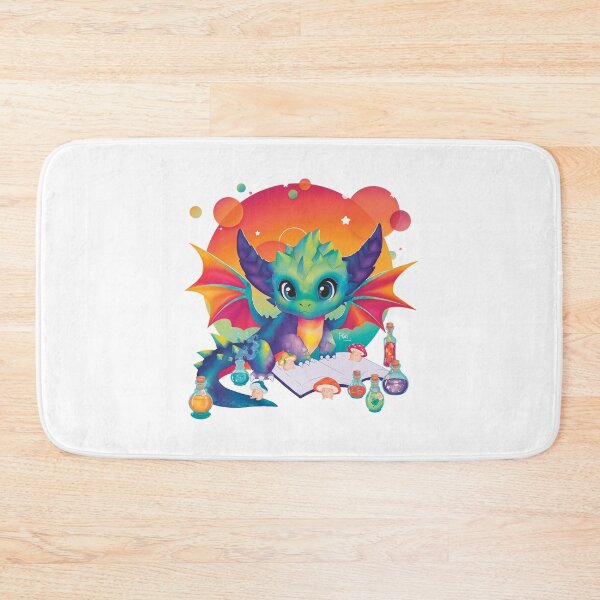 Item preview, Baby Dragon Cute Kawaii Colorful Magic Potions Mushrooms  White background designed and sold by Tikiwi Design.
