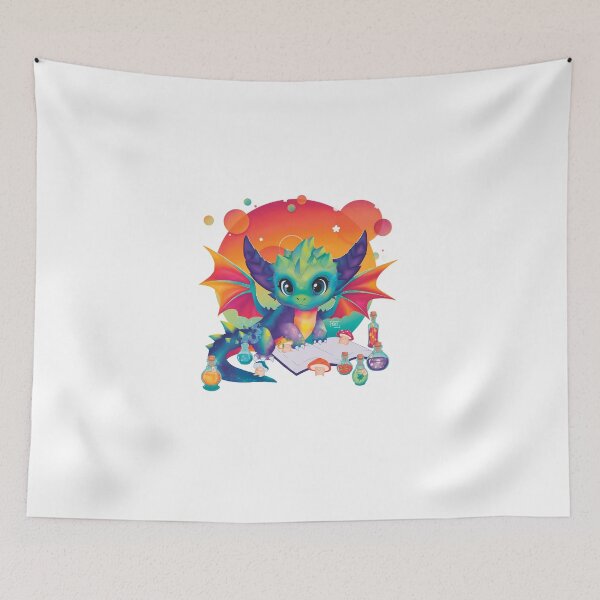 Item preview, Baby Dragon Cute Kawaii Colorful Magic Potions Mushrooms  White background designed and sold by Tikiwi Design.