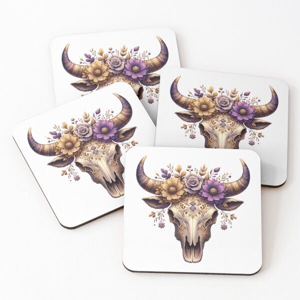 Item preview, Boho Bull Skull with Floral Crown – Western Bohemian Spirit Art designed and sold by Broken Minimalister.