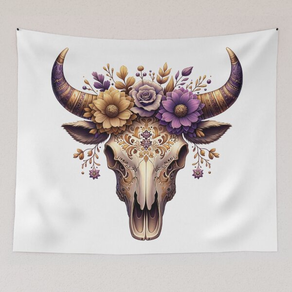 Item preview, Boho Bull Skull with Floral Crown – Western Bohemian Spirit Art designed and sold by Broken Minimalister.