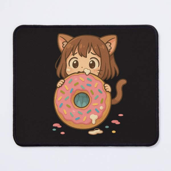 Item preview, Donut Disaster - Cute Chibi Cat Girl Hiding Behind Giant Donut designed and sold by ColorSplash123.