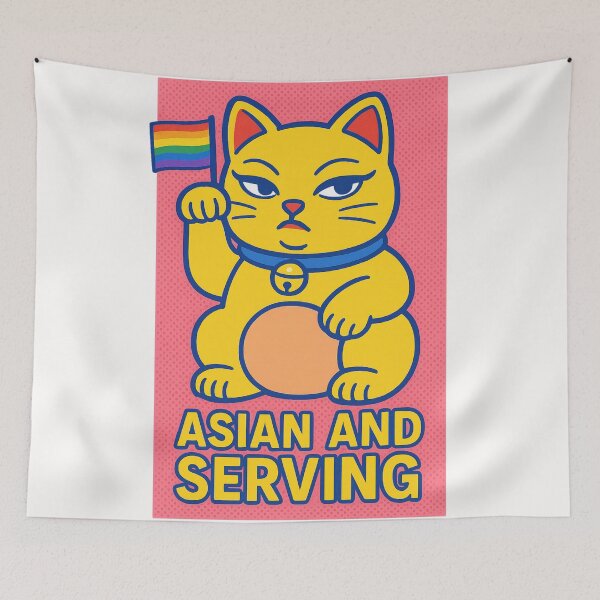 Item preview, Lucky Cat with Pride Flag Saying Asian and Serving designed and sold by Places On Earth.