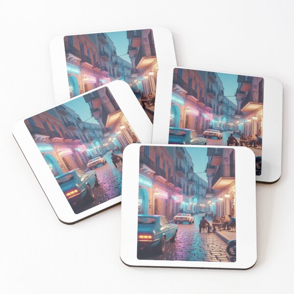 Item preview, Classic 1970s Tripoli – AI Artwork Colorful Streetside Café Scene for City Lovers, Travelers, and Vintage Fans designed and sold by knalpot-design.