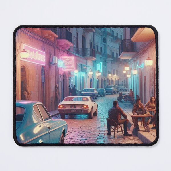 Item preview, Classic 1970s Tripoli – AI Artwork Colorful Streetside Café Scene for City Lovers, Travelers, and Vintage Fans designed and sold by knalpot-design.