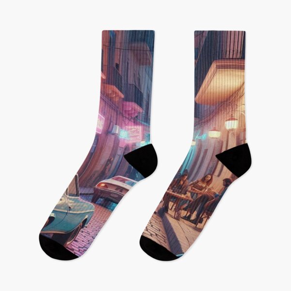 Item preview, Classic 1970s Tripoli – AI Artwork Colorful Streetside Café Scene for City Lovers, Travelers, and Vintage Fans designed and sold by knalpot-design.