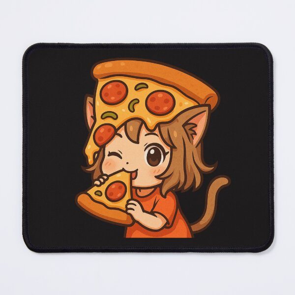 Item preview, Chibi Cat Girl with Pizza Slice Hat – Funny Kawaii Food Art designed and sold by ColorSplash123.