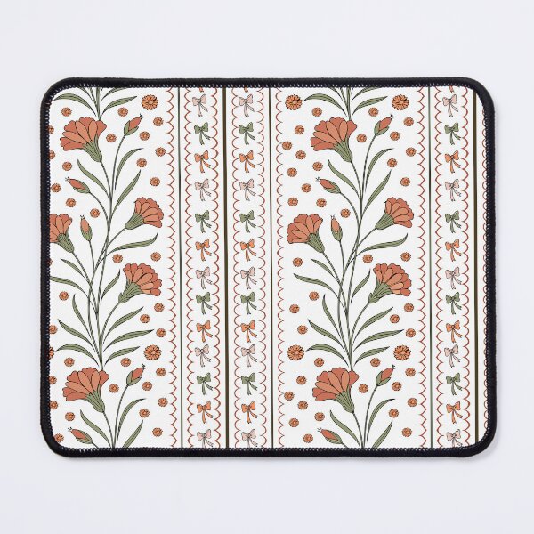 Item preview, Floral pattern featuring stylized red flowers with green leaves on a white background. Vertical arrangement with repeating motifs, separated by thin scalloped lines.  designed and sold by CreativebyTKK.
