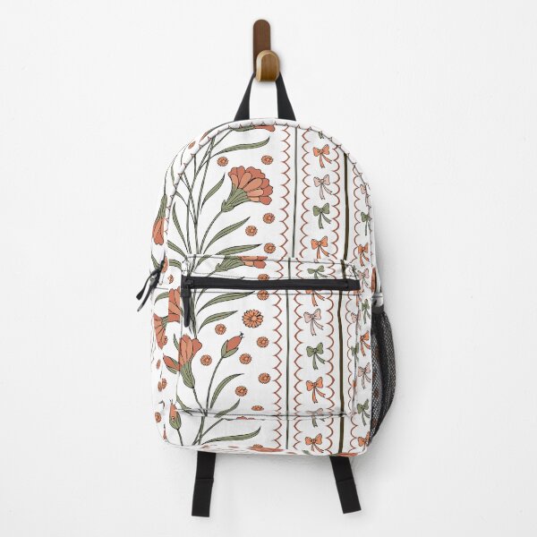 Item preview, Floral pattern featuring stylized red flowers with green leaves on a white background. Vertical arrangement with repeating motifs, separated by thin scalloped lines.  designed and sold by CreativebyTKK.