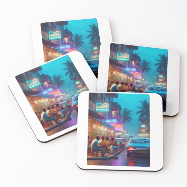 Item preview, Classic 1970s Dar es Salaam – AI Artwork Colorful Roadside Café Scene for City Lovers, Travelers, and Vintage Enthusiasts designed and sold by knalpot-design.