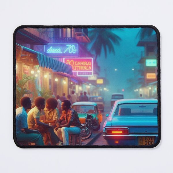 Item preview, Classic 1970s Dar es Salaam – AI Artwork Colorful Roadside Café Scene for City Lovers, Travelers, and Vintage Enthusiasts designed and sold by knalpot-design.