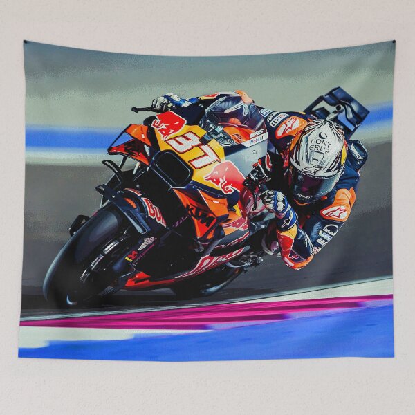 Item preview, Pedro Acosta racing his 2025 MotoGP Motorcycle at Qatar abstract designed and sold by Rodissimus1984.