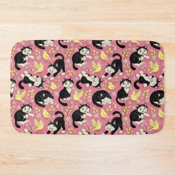 Item preview, Cats and Canaries in Chalk Pastel on Berry Pink  designed and sold by micklyn.