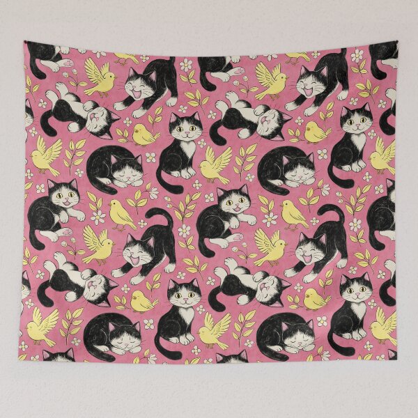 Item preview, Cats and Canaries in Chalk Pastel on Berry Pink  designed and sold by micklyn.