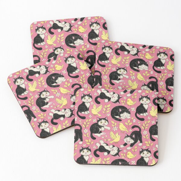 Item preview, Cats and Canaries in Chalk Pastel on Berry Pink  designed and sold by micklyn.