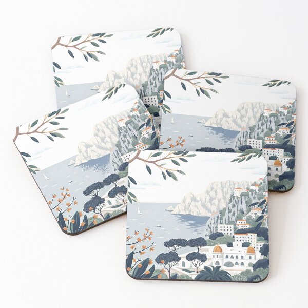 Item preview, Capri View with Faraglioni – Mediterranean Flat Style Illustration designed and sold by CloudReverie.