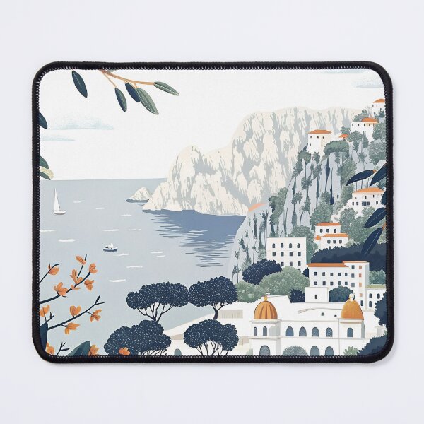 Item preview, Capri View with Faraglioni – Mediterranean Flat Style Illustration designed and sold by CloudReverie.
