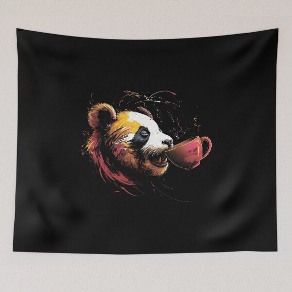 Item preview, Happy Panda Drinking Coffee designed and sold by DemureArtsy.
