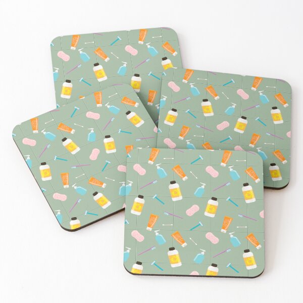 Item preview, Seamless vector pattern of bath tubes, bottles, razers and sponges against olive tiled wall designed and sold by Familyshmot.