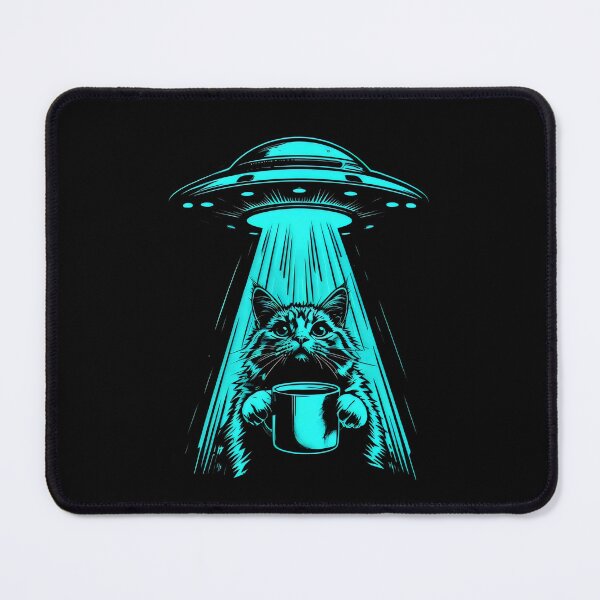 Item preview, CAT HOLDING A CUP OF COFFEE ABDUCTED BY UFO designed and sold by DemureArtsy.