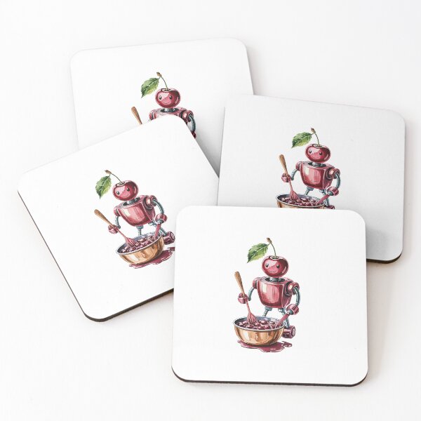 Item preview, Cherry-Powered Robot Chef – Whimsical Watercolor Art designed and sold by Verycutethings.