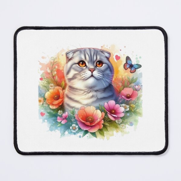 Item preview, A beautiful Scottish Fold cat with a colorful background surrounded by flowers and leaves. designed and sold by Marcoshop10.