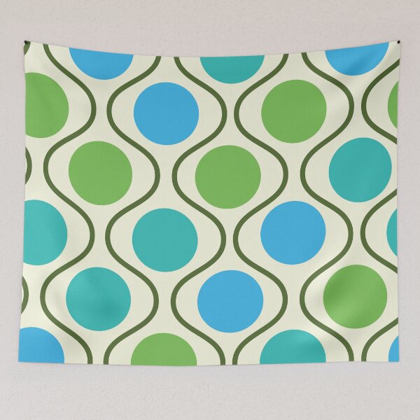Item preview, Retro mid century green, blue and teal circles on ogee shapes pattern  designed and sold by Yasminepatterns .